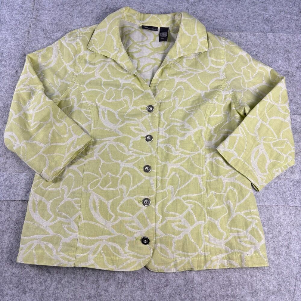 Vintage Additions Chicos Womens 1 Green Cream Floral Jacquard Cotton Jacket 3/4